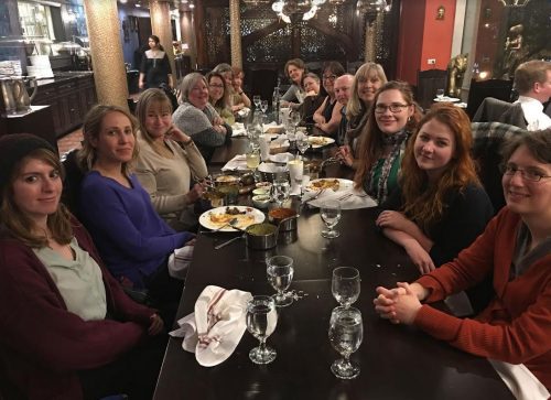 Maharishi School Iowa private day and boarding school faculty enjoy dinner together at the Independent Schools Association of Central States Conference, 2017.